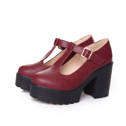 Womens Pumps Shoes Mary Jaen Block Platforms Heels T-strap